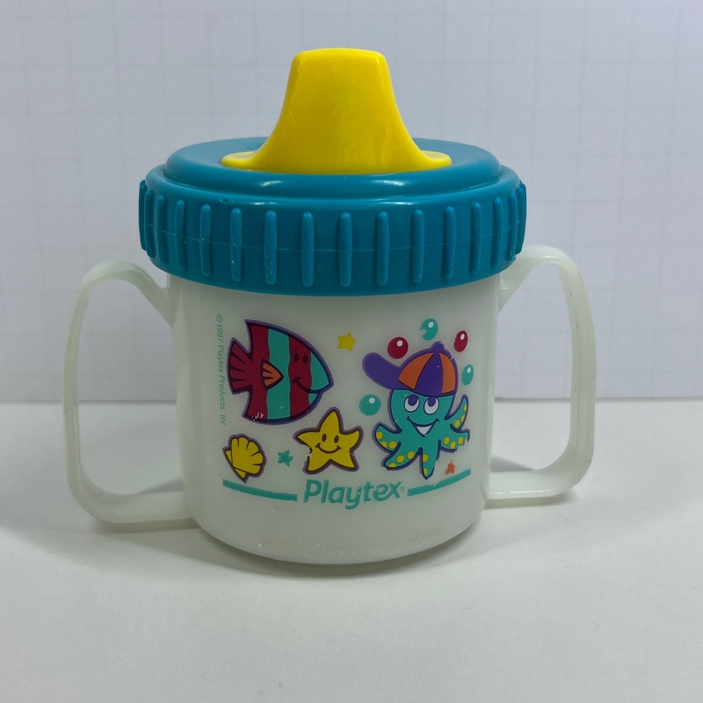 Vintage 1997 Playtex Sippy Cup Two Handle Fish Octopus Sea Creatures